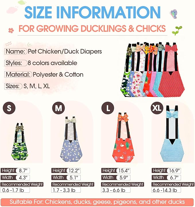 QBLEEV Duck Diapers for Pet Ducks & Chickens, Reusable Chicken Diaper for Indoor Poultry, Waterproof Breathable Baby Duckling Diaper with Elastic Straps, for Ducks Chicks Hens Roosters