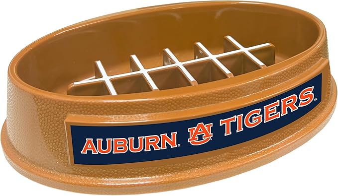 NCAA Super-Bowl - Auburn Tigers Slow Feeder Dog Bowl. Football Design Slow Feeding Cat Bowl for Healthy Digestion. Non-Slip Pet Bowl for Large & Small Dogs & Cats