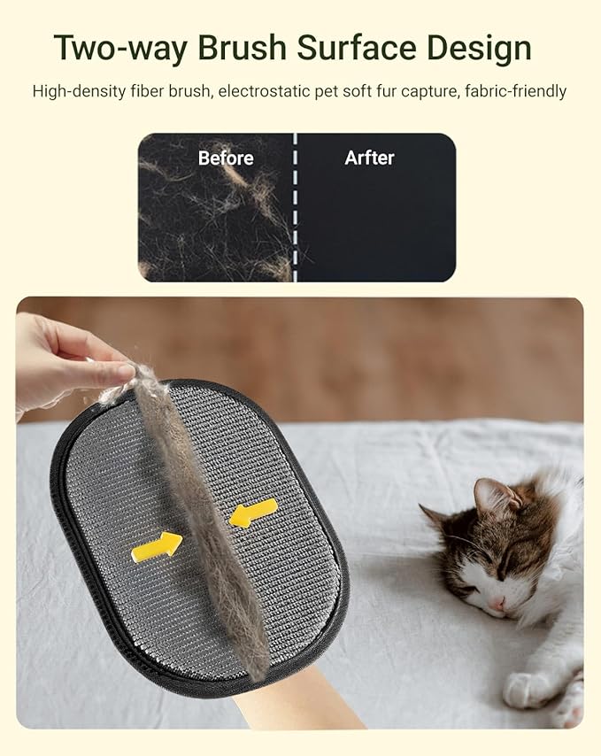 Reusable Pet Hair Remover Glove for Couch & Bedding - 5-Finger Versatile Fabric - Safe Fur Remover Mitt, Black - Professional Cat & Dog Hair Scraper for Carpeted Stairs, Clothes,Car Seats