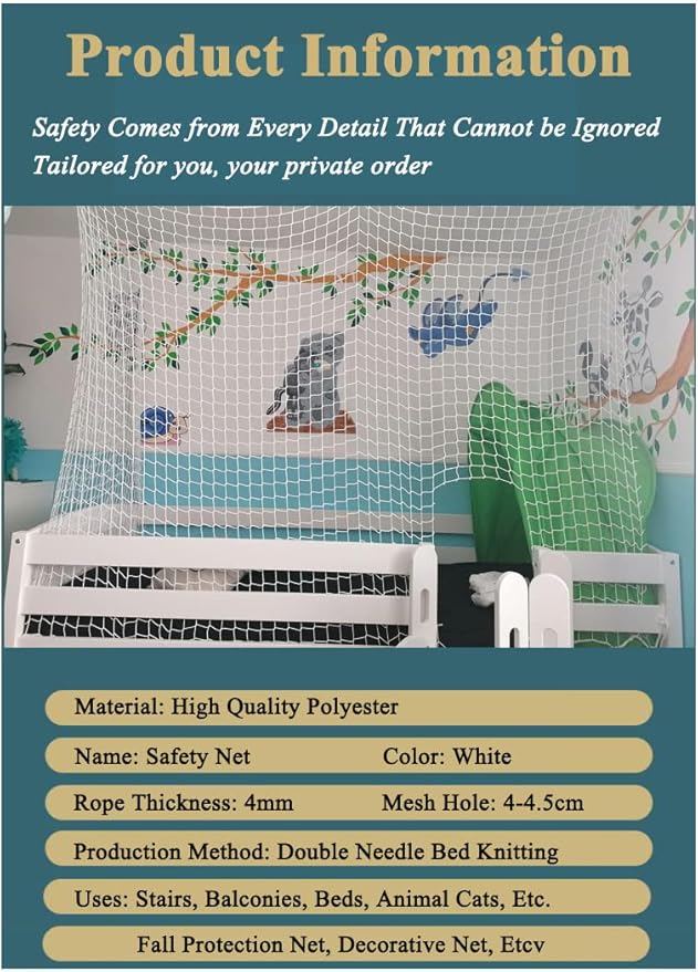 Safety Net for Stairs, Kids Pet Cat Protective Netting, Fence Railing Door Balcony Netting, Decoration Grid Net, Playground Isolation Net(Size:0.5Mx5M(1.64FTx16.40FT),Color:White)