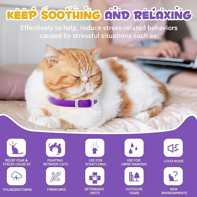 Calming Collar for Cats 4 Pack, Cat Pheromone Collar18 Inch Adjustable Rapid Effect, Breakaway Calming Collars120 Day Purple for Small, Medium Large Cat, Stress Relief & Anxiety Control for Cats