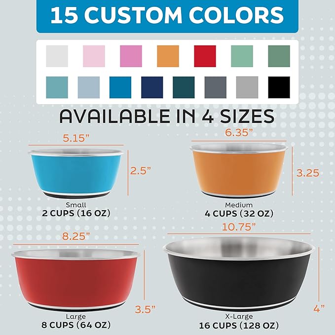 Master Pet Supply Stainless Steel Dog Bowls Set of 2 (64 Oz Each) with Non-Slip Rubber Base - Hyper Pink - Basic Dog Food Bowl Water & Food Bowls for Small Medium Large Dogs & Cats, Metal Dish