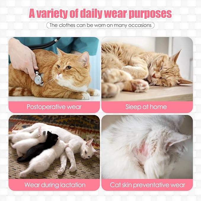 Cat Surgery Recovery Suit - E-Collar Alternative Anti-Licking Spay/Neuter Bodysuit, Soft Pet Surgical Pajamas for Cats, Abdominal Wound Onesie (Pink, Medium)