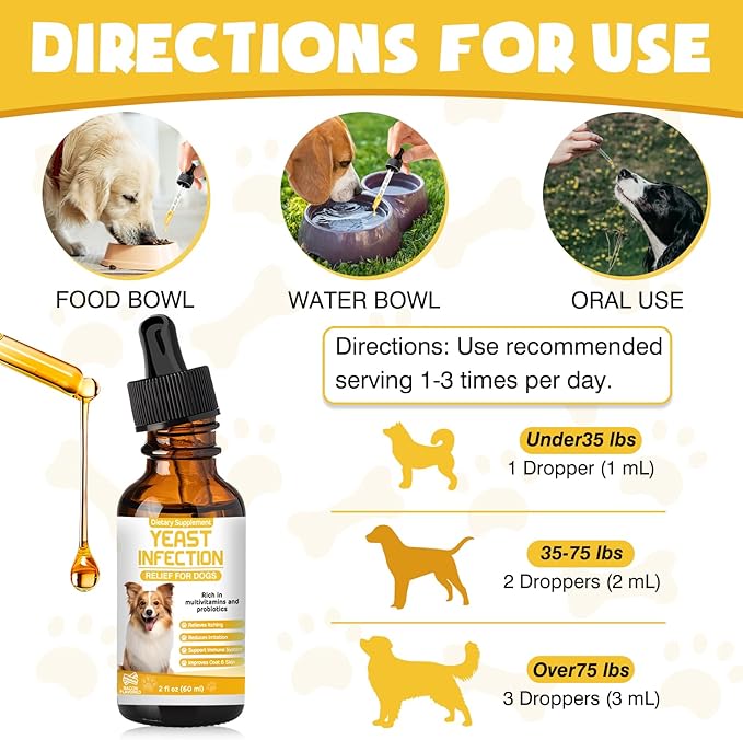 Yeast Infection Treatment for Dogs,Dog Ear Infection Treatment,Itchy Ear,Skin&Allergy Symptoms Relief-Reduces Inflammation&Relieves Irritation,Dog Supplement Drops with Multivitamins Probiotics