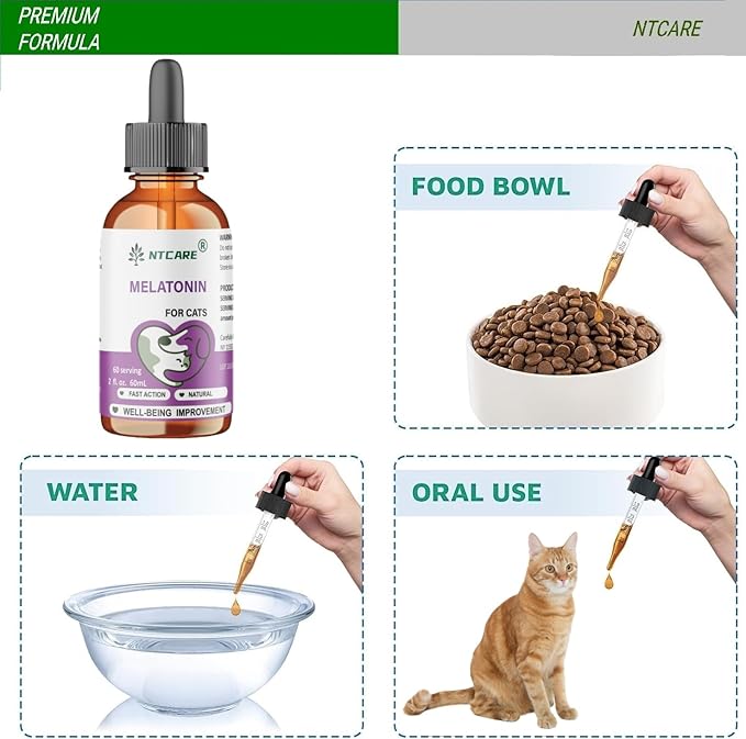 Melatonin for Cats, Natural Sleep Aid, 60 Servings, 2 fl. oz.