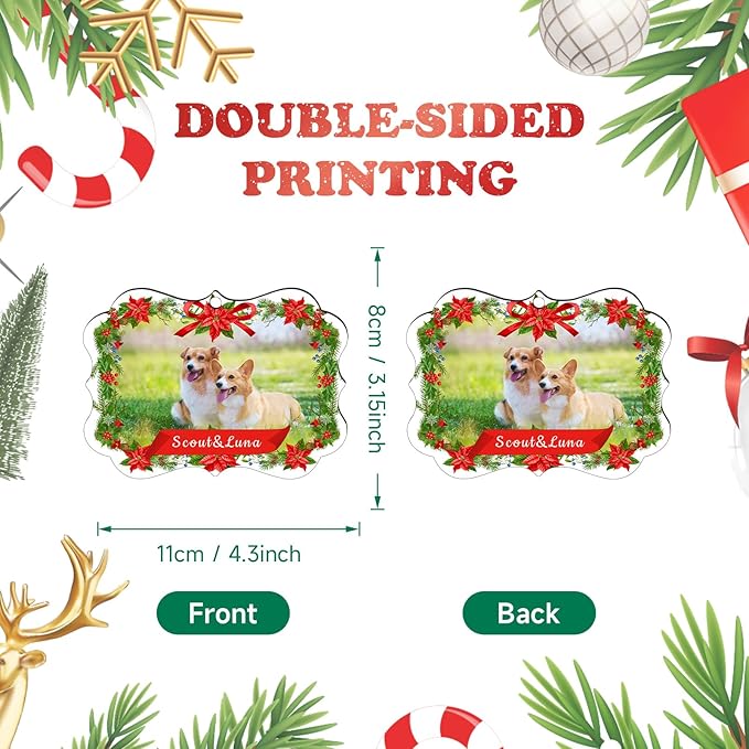 Personalized Photo Ornaments for Christmas Tree, Custom Cat Name Ornament, 2026 Puppy 1st Xmas Gifts, Holiday Decor Christmas Tree Decoration, Pet Lovers Dog Cat Gift