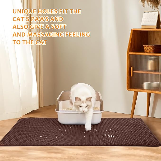 28"x48" Cat Litter Mat, EVA & Fabric Double Layer Design Waterproof Bottom Cat Litter Mat,Anti-slip Litter Box Mat,Easy To Catch Pet Litter,Easier To Clean,Washable,Soft on Paws,Large Capacity,Brown