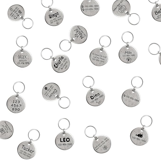Artistic Handmade Hammered ""Bone"" Collar Cat Dog ID Tags with Unique Handcrafted Design and Durable Stainless Steel, Personalized Deep Engraving with Your Own Text, Small, Regular