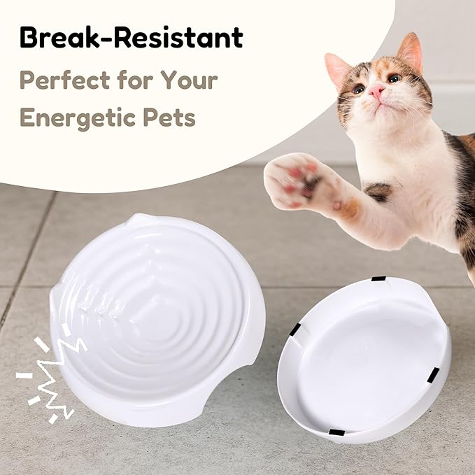 2 Pcs Whisker-Friendly Cat Food Bowl, Melamine Shallow & Wide Cat Bowl for Indoor Cats,Relieves Whisker Fatigue,Non-Slip Cat Dish for Wet and Dry Food (White*2, 6.3")