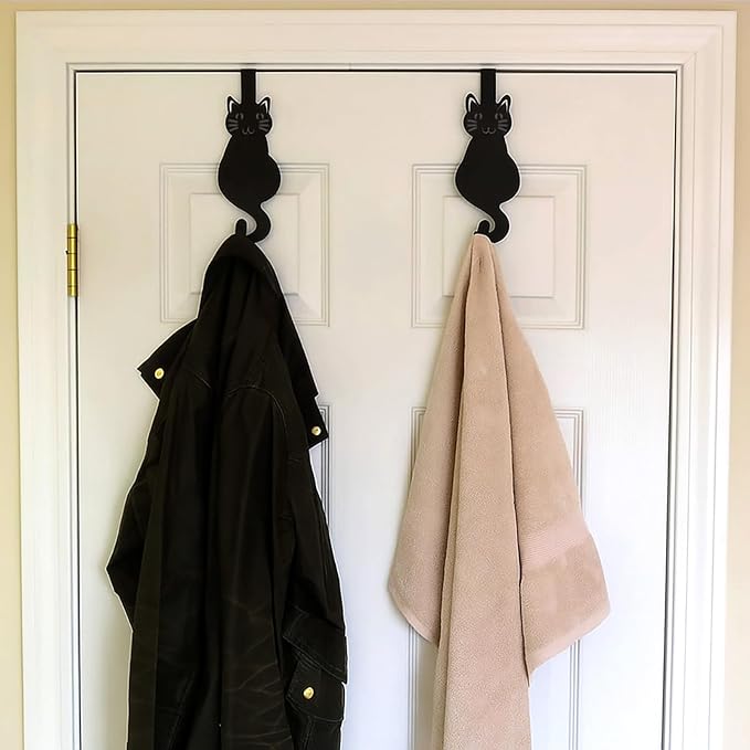 Evelots Over The Door Cat Hooks - 2 Pack - Strong Metal Kitty Decoration - Perfect for Coats, Handbags, Hats, Towels, Wreath Hanger Etc. - Hold up to 20 Pounds - Easy to Install - Rust Free