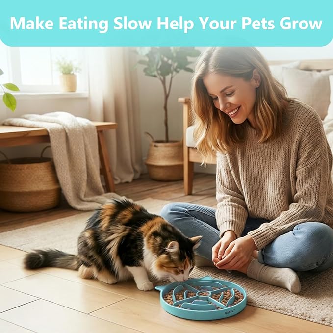 YINEYA 2 Pcs Silicone Slow Feeder Cat Bowl, Cat Slow Feeder for Food Training, Interactive Puzzle Bowls for Puppy, Kitten Dishes to Prevent Overeating, Treat Toys Suitable for Dry and Wet Food