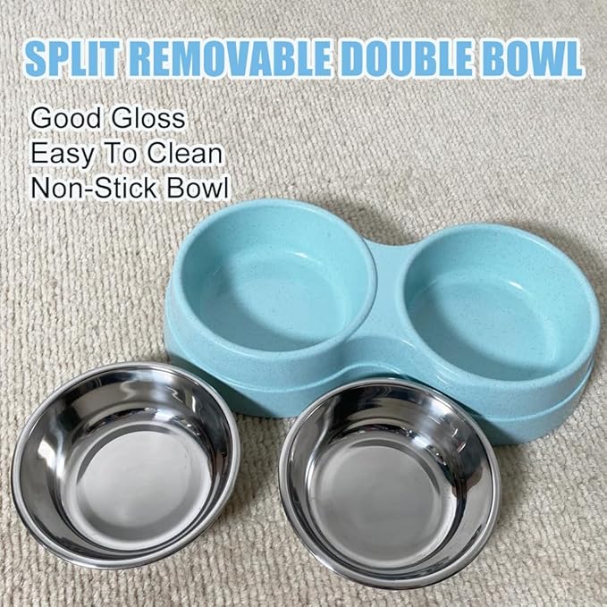 Double Cat Food Bowl -Stainless Steel Bowls with Easy-to-Clean Detachable Design, Non-Slip Base, Pet Feeder for Kittens and Medium Cats (Green)