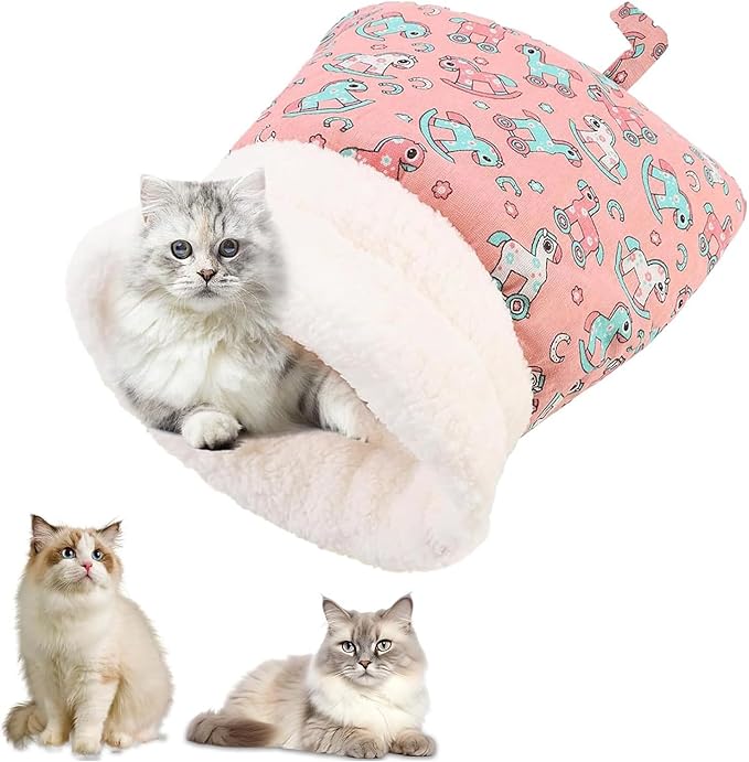 360° Semi-Enclosed Fluffy and Warm Cat Sleeping Bag, Suitable for Cats and Small Pets, Machine Washable (21.6 inches x 17.7 inches)