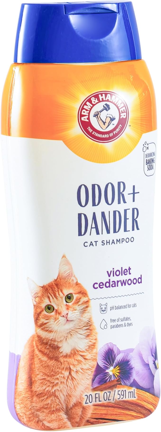 Arm & Hammer Odor Control & Dander Reducing Shampoo for Cats, Baking Soda Cat Shampoo for Dander, Odor Control, Coat Cleaning and Dry Skin Care, Violet Cedarwood Scent, 20 Fl Oz
