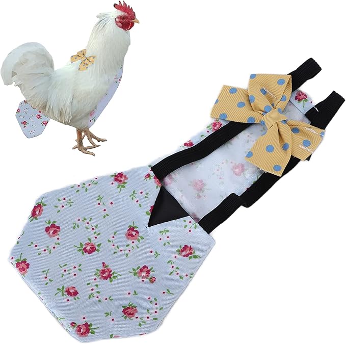 Pet Chicken Duck Diapers, Washable Reusable and Adjustable Nappy Poultry Cloth for Goose Duck Hen Chicken Health Supplies(L Blue Flower