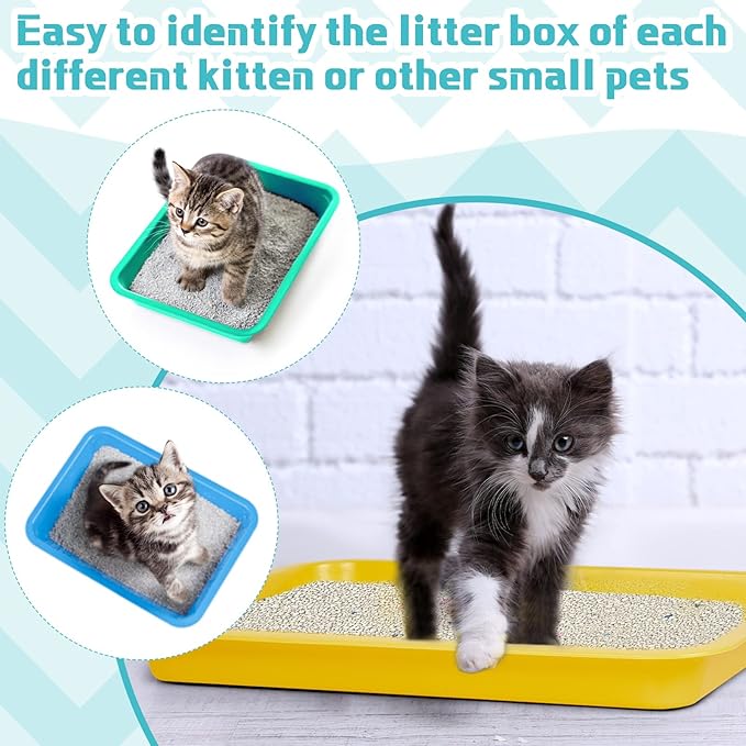 Tessco for you 3 Pcs Kitten Litter Box Shallow Low Entry Open Cat Litter Box Waterproof Plastic Small Rabbit Pan Tray Travel Toilet for Senior Cat Kitten Training(Classic Color,15.1 x 12 x 1.4 Inch)
