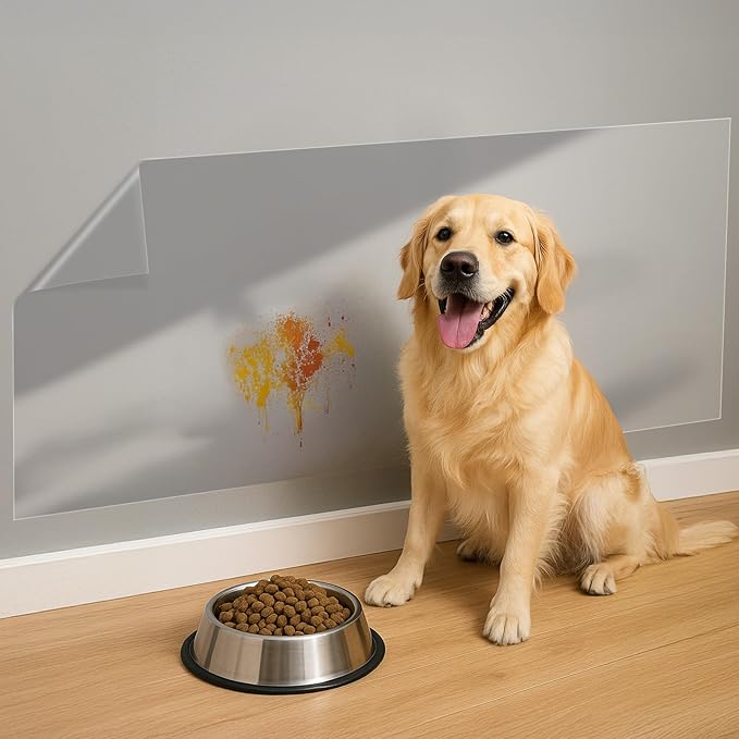 Clear Wall Protector, Non Adhesive Electrostatic Clear Contact Paper Door Protector from Dog Scratching Plastic Stickers for Kitchen & Office from Bin, Furniture Door, Wallpaper Scratch Dog Cat, 6.6ft