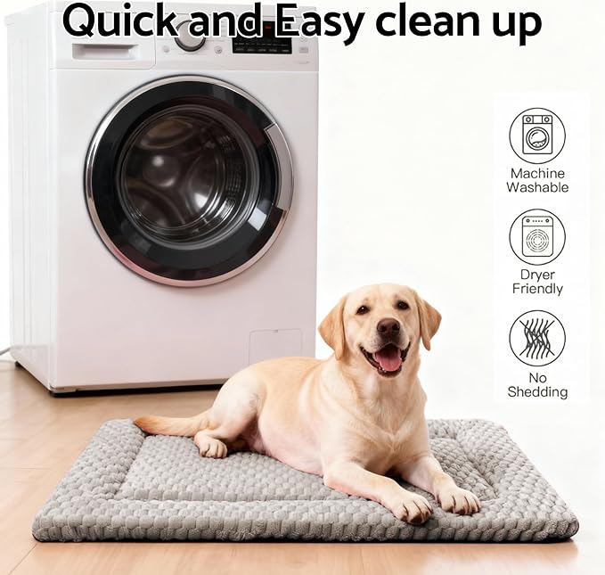 Dog Bed Mat - Dog Crate Pad - Reversible Mat for Pet Comfort - Soft Bed Crate Pads for All Seasons - Durable, Machine Washable Mat for Crates, Travel, and Home (Light Gray, 35" L*23" W*1.5" Th)