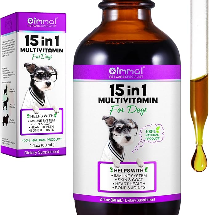 Dog Vitamins and Supplements, Dog Vitamin Liquid for Hip and Joint, Skin Coat, Skin Health, Gut Health, Heart Health, 15 in 1 Multivitamin for Dogs All Breeds and Ages, Dogs Herb Supplement (60ml)