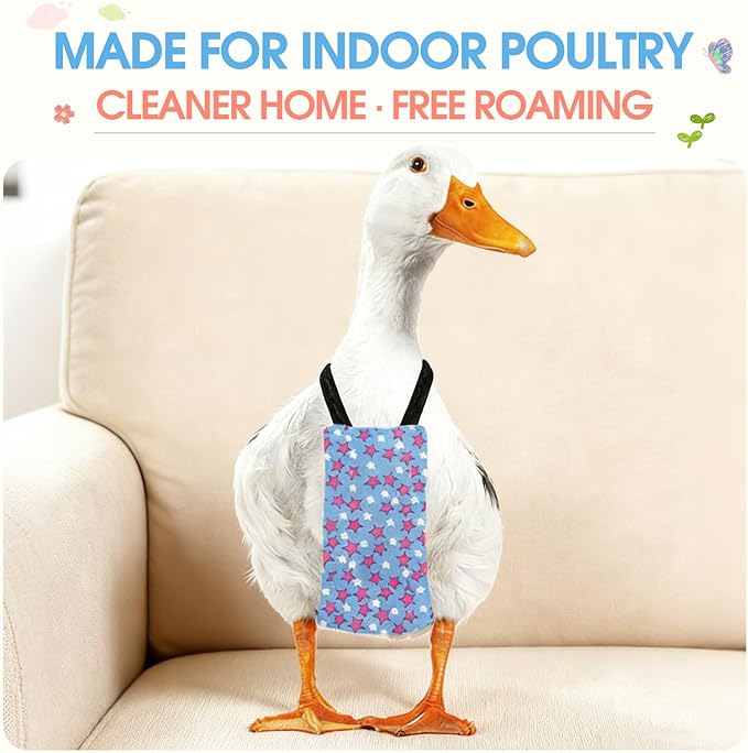 QBLEEV Duck Diapers for Pet Ducks & Chickens, Reusable Chicken Diaper for Indoor Poultry, Waterproof Breathable Baby Duckling Diaper with Elastic Straps, for Ducks Chicks Hens Roosters