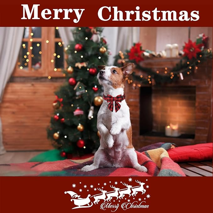 Unique style paws Christmas Dog Collar with Bow Tie Classic Red Plaid Puppy Collar for Small Medium Large Dogs as Holiday Winter Gifts-XS