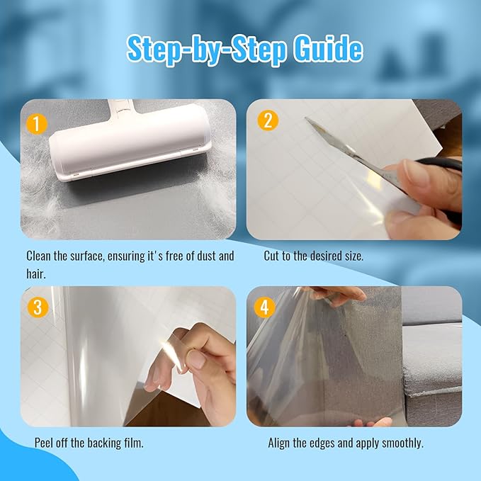 Anti Cat Scratch Furniture Protector, 315" x 15.7" Single Side Sticky Cat Couch Protector for Cloth Fabric Sofas, Large Roll Transparent & Cuttable Cats Scratch Deterrent Tape