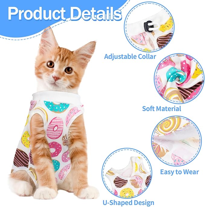 Coppthinktu Cat Recovery Suit Female, Breathable Cat Onesie After Surgery Female for Abdominal Wounds or Skin Diseases, Surgery Recovery Suit Kitten Surgical Onesie After Spay Wear Anti Licking