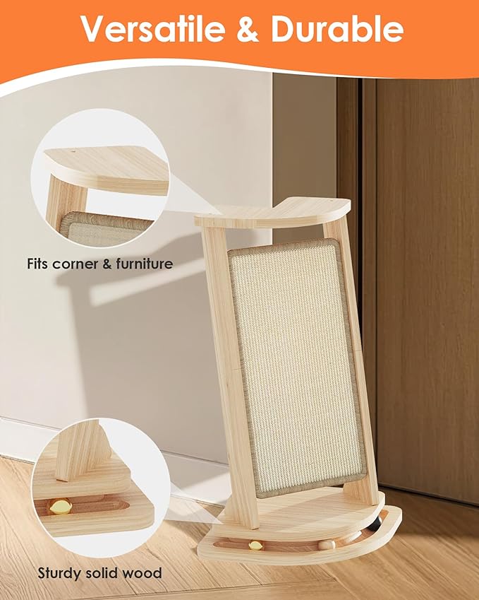 Corner Cat Scratcher with Track Balls, 23.2'' Vertical Sisal Scratcher for Furniture Sofa, Replaceable Sisal Scratch Pad for Wall Furniture Protector