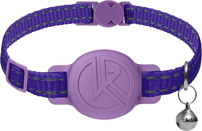 Tile Sticker Holder Cat Tracking Collar (2024) - Breakaway, Reflective Kitten Collar with Bell and Holding Case for Tile by Life360 (Purple)