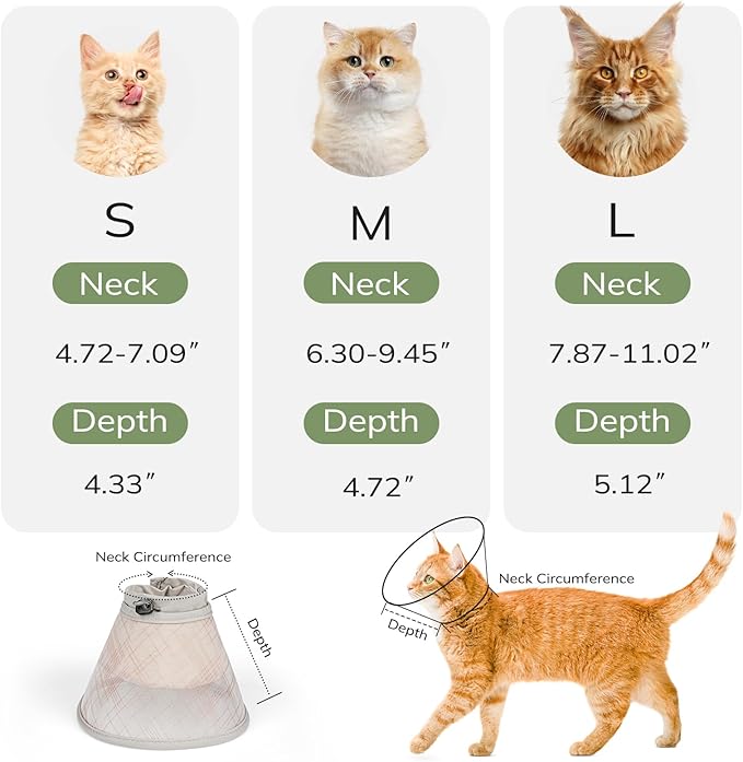 Supet Soft Cat Cone Collar to Stop Licking, Breathable Mesh Cone with Waterproof Liner Recovery Collar, for Kitten, Comfortable Elizabethan Alternative for Spay Neuter Grooming (S)