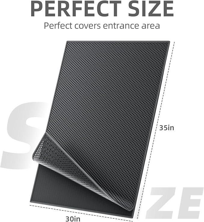 ESTHELLO Cat Litter Mat Large, Cat Litter Trapping Mat, Honeycomb Double Layer Design, Easy to Clean,Washable (36’’ x 30’’ Black)