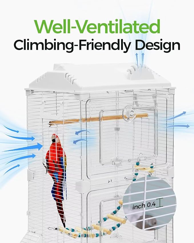 Clear View Bird Cage, Indoor & Travel Small Birdcage for Parakeet, Parrot, Budgies, Cockatiels, Canary |Easy Clean Safe Materials (Single Layer)