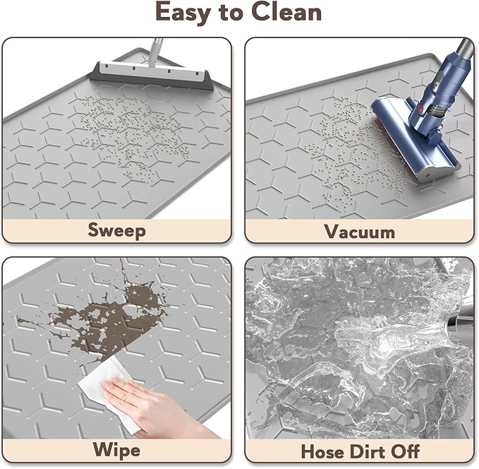 Cat Litter Box Mat, Silicone Kitty Litter Mat, 24" X 16" Waterproof Silicone Pad for Floor, Light Gray