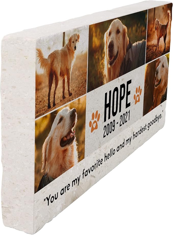 Personalized Pet Memorial with Keepsake Photo on Limestone - Headstones, Garden Stones, and Grave Markers for Dogs - Dog Memorial Stone, Pet Memorial Gifts - 12”x 6”x1.25" C (B. Hope Design)