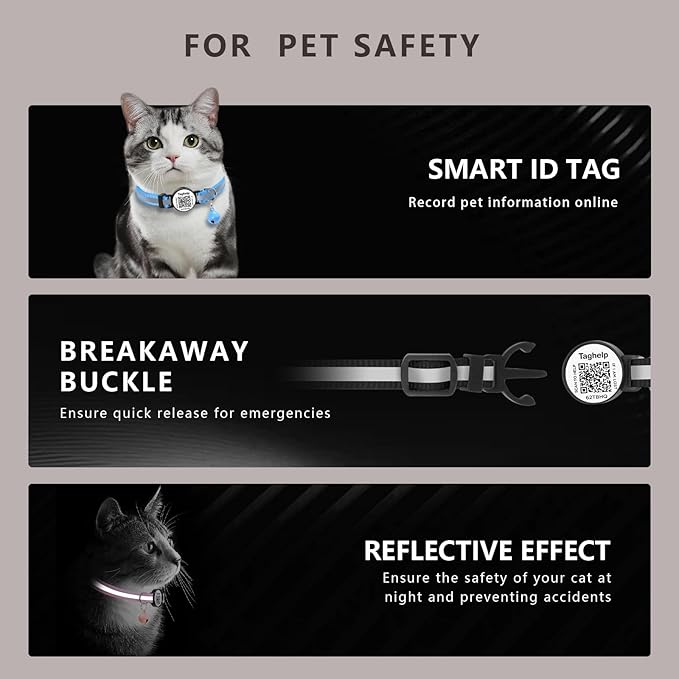 Smart Lost Pet Solution: QR Code Cat Collar Breakaway with Online ID, 2 Pack Reflective Adjustable Collar with Bells (7.5-12.5 Inch) for Indoor/Outdoor Cats, Purple by TAGHELP