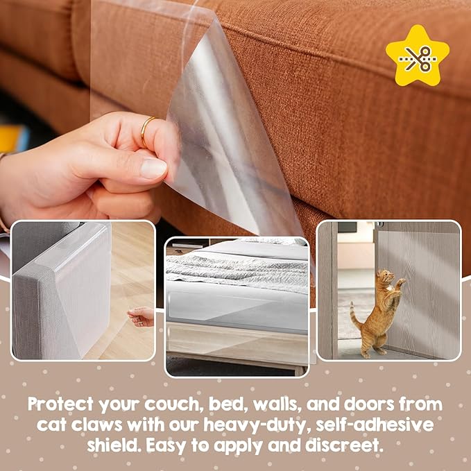 Professional Cat Scratch Furniture Protector, 24-Pack XL Set - Heavy-Duty Full Home Protection from Cat Claws, Single-Sided Self Adhesive Easy-to-Apply, 17in