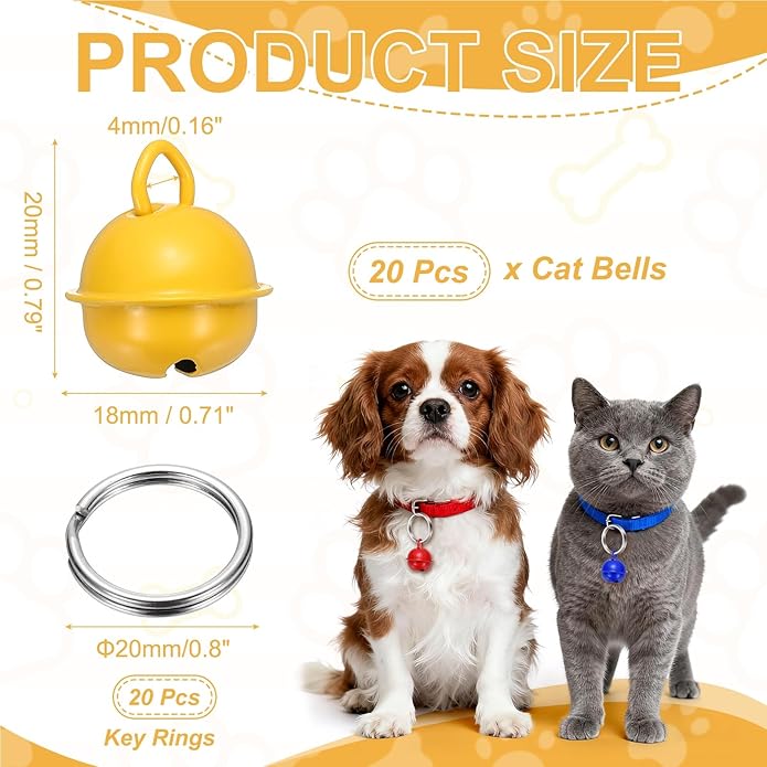 Cat Bells, Small Pet Copper Bells Collars Charm with Key Rings Loud Crisp Sound Anti-Lost Pendant Accessories
