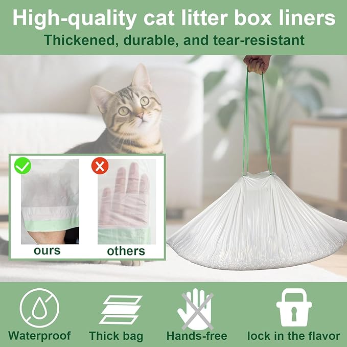 20 Count 36" x 18" Cat Litter Box Liners bag xl extra large, 2 Rolls Drawstring Litter Bags, Extra Thick Litter Pan Liners Heavy Duty,（2-Pc/20 Counts）