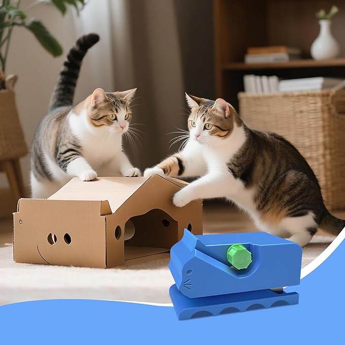 Cardboard Cutter for Cat Scratchers – 3D Printed Portable Cardboard Strip Cutter with 7 Replaceable Blades, DIY Cat Scratcher Tool (Blue)