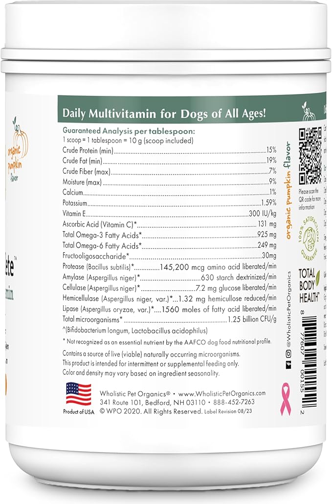 Wholistic Pet Organics Canine Complete - Dog Multivitamin Powder - 1 Lb - Daily Dog Vitamins and Supplements for Homemade Food - Immune System, Skin, Coat & Overall Health - All Breeds - 45 Scoops