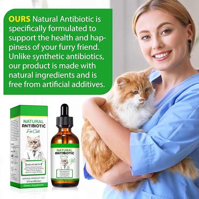 Cat Antibiotics for Infection, Natural Antibiotics for Cats, Cat Multivitamins Liquid, Cat Antibiotic Supports Immune and Cats Allergy Itch Relief, Pet Antibiotics Supplements, Chicken Flavor, 2 Fl Oz