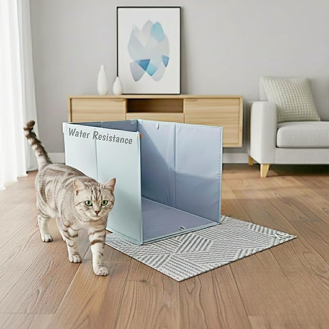 Extra Large Cat Litter Box Enclosure with Litter Mat, Open Top High Side, All-in-One Waterproof Splash Guard for Pet Litter Pan, Scratch Proof Cover for Cat Litter Boxes