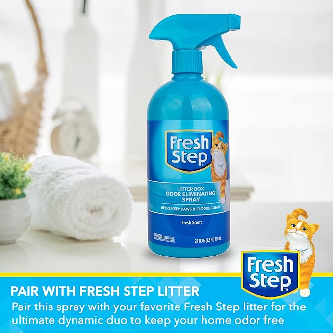 Fresh Step Cat Litter Box Odor Eliminating Spray, Cat Deodorizer that Neutralizes Cat Urine and Feces Smell on Contact, Pet-Safe and Clump-Free, Compatible with All Litter Types, 24 Fl Oz