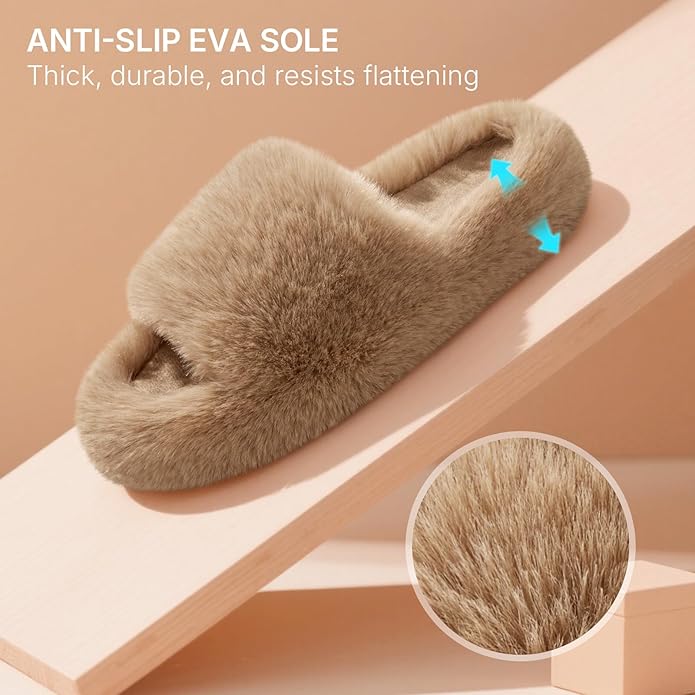 ATHMILE Womens Slippers with Arch Support Memory Foam Fuzzy House Slippers for Women Lightweight Cozy Indoor Open-toe Comfy Birthday Valentine's Day Gifts