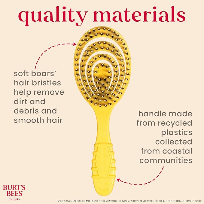 Burt’s Bees for Pets Porcupine Bristle Brush for Large Dogs with Handle Made from Recycled Plastics Collected from Coastal Communities - Flex-head Grooming Brush