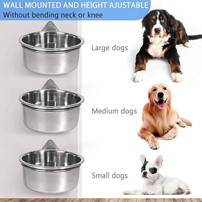 Raised Small Dog Bowls Wall Mount Pet Bowl, Collapsible Elevated Pet Bowl for Dog Cat Chicken Coop - 4 Cups / 1 Quart