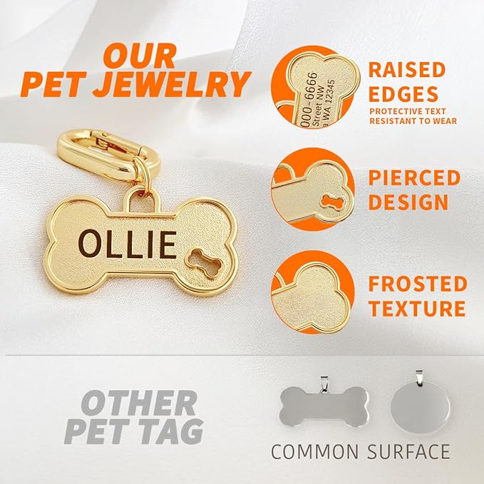 Dogs ID Tags Personalized Front and Back Engraving Brass Bone Shape Large..