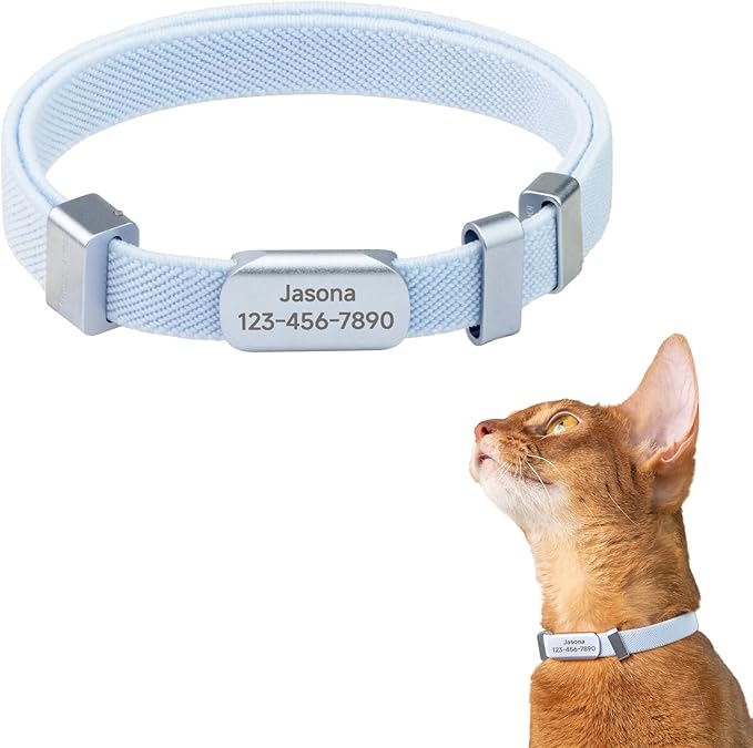 Engraved Pet ID Tag - Personalized Name Tag Engraved Cat Collar Charms, Aluminum Alloy Customized Cat Name Tag for Kitten Small Large Cats (Horizon-Sierra Blue S)
