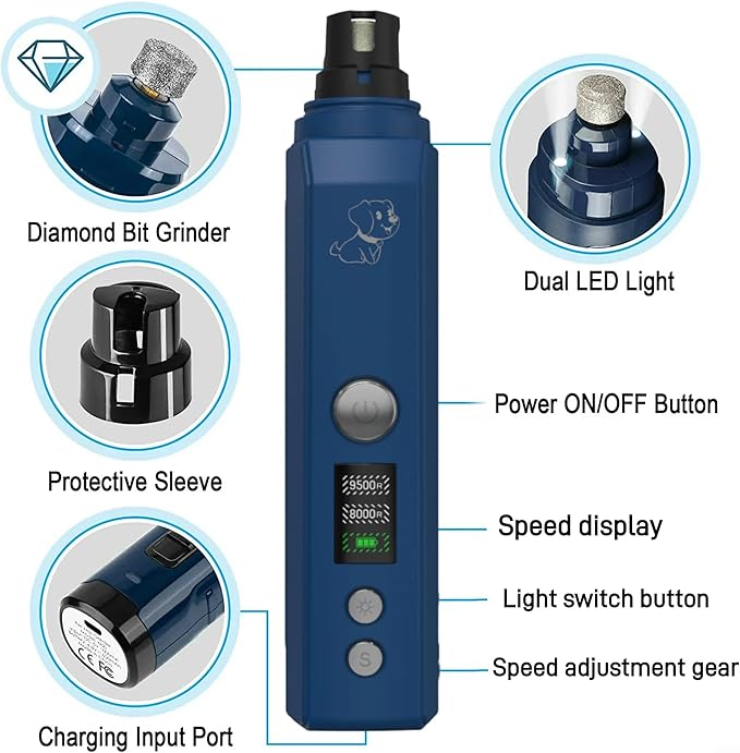 Dog Nail Grinder,2 Or 3-Speed Electric Low Noise Pet Nail Trimmer(2-speeds 1)