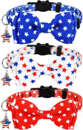 JarThenaAMCS 3Pcs Patriotic Cat Collar American Flag Star Collar with Breakaway Bell Bow Red White Blue 4th of July Adjustable Kitten Collars for 250th Anniversary Independence Day Supplies